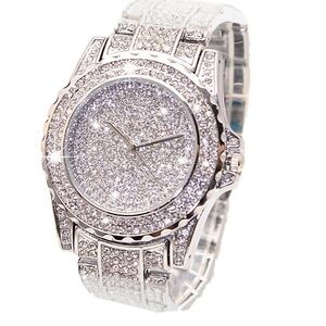 VVS Bust Down Watch Iced Out Unisex Steel Round Dial Waterproof Bling Jewelry